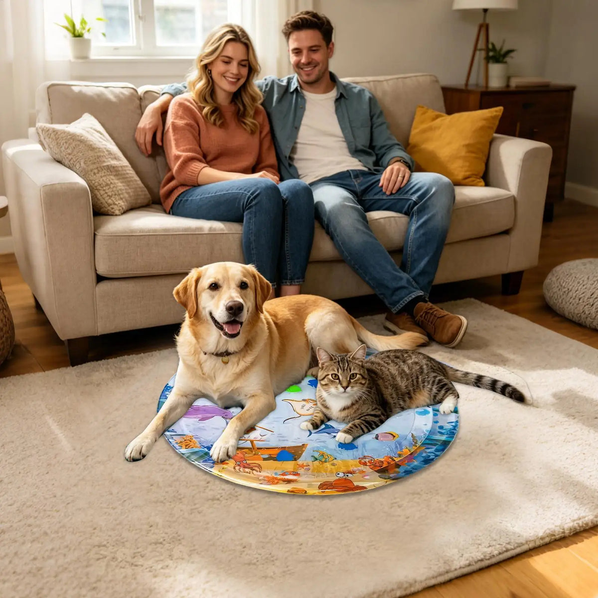 Thicken Interactive Cat Play Mat Water Bed Sensory Pet Supplies for Puppy Kitten Indoor Outdoor Home Living Room Balcony Summer Vue
