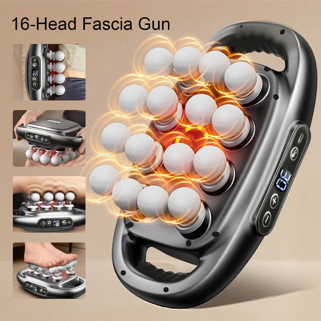 Massager Gun Set Deep Tissue Body Fitness Muscle Electric Relax Massager for Back Shoulders Legs Foot 16 Heads Vue black