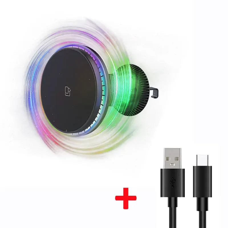 RGB Magnetic Car Wireless Charger For iPhone 12 13 14 15 Pro Max Mini Macsafe Car Phone Holder Stand Mount Fast Charging Station Vue Wiht Cable RGB