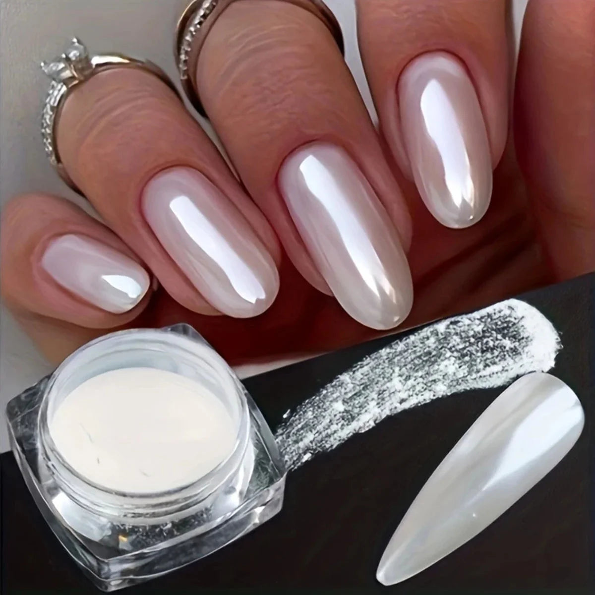 1pc pearl white ice skin nail powder holographic glitter powder combined with nail polish adhesive for nail art creation DIY Vue white