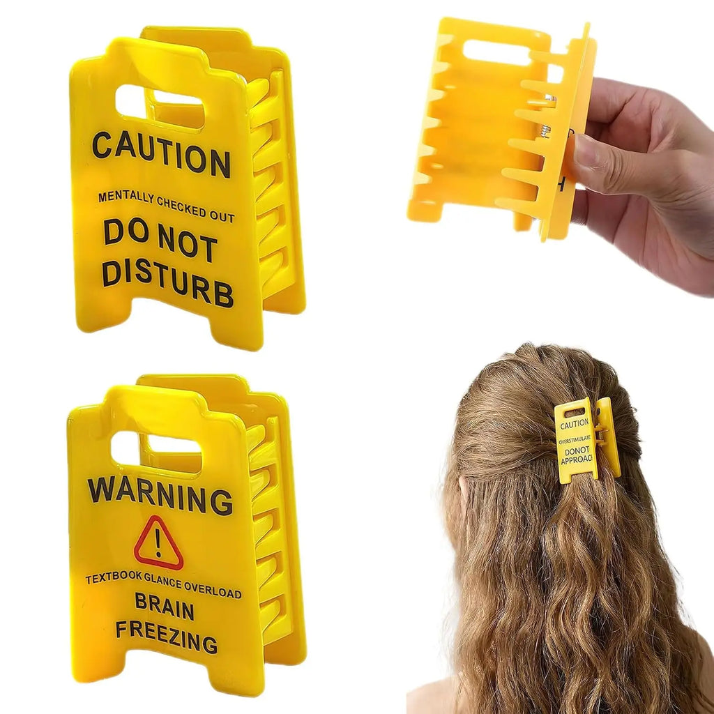 1-10PCS Caution Sign Hair Claw Clip with Humorous Slogan Durable Grip for Medium Thick Hair Back of Head Bun Clip for Women Vue