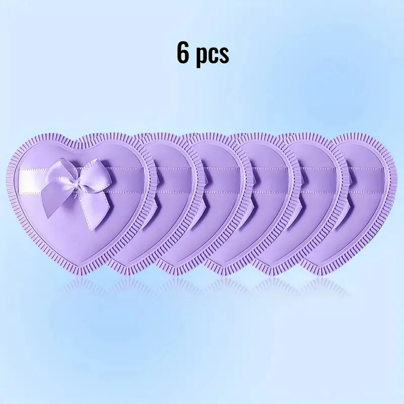 6pcs Heart-Shaped Makeup Sponge Puffs Dry Wet Dual Use Candy Puff Reusable Liquid Foundation Powder Cosmetic Sponge Puffs Vue Purple-6pcs
