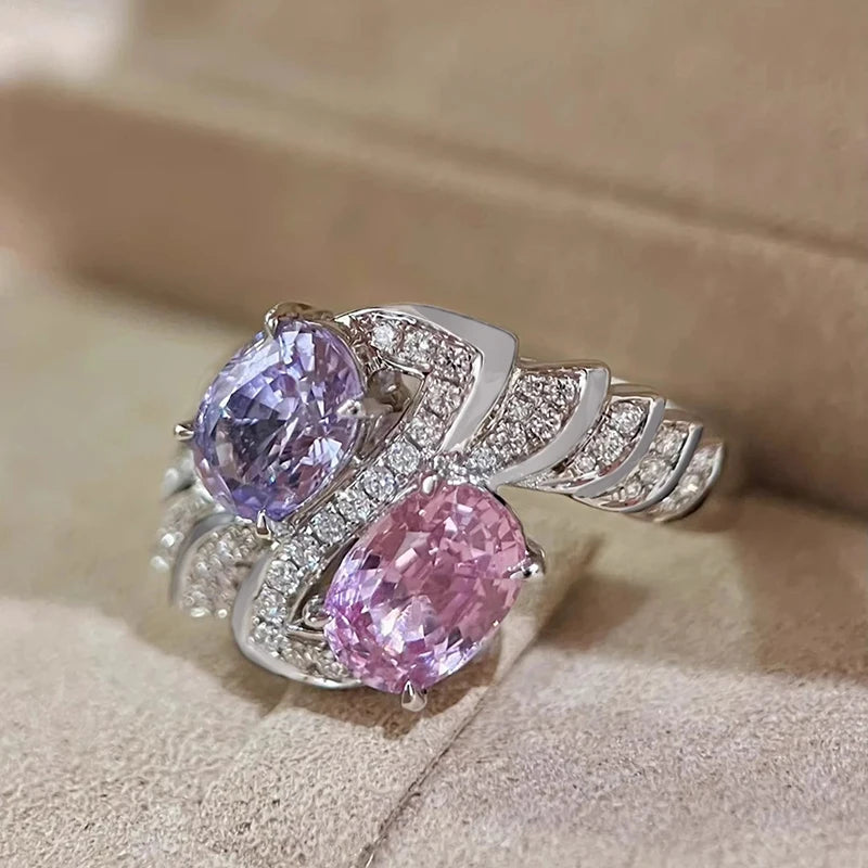 Huitan Purple Pink Cubic Zirconia Sparkling Women's Ring Fashion Ring Vue