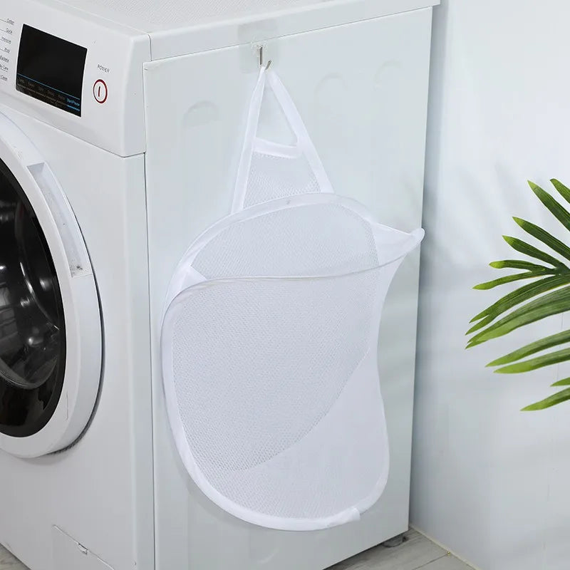 Foldable Wall Mounted Dirty Clothes Basket, Wall Mounted Dirty Clothes Storage, Hanging Dirty Clothes Storage Baske Vue white