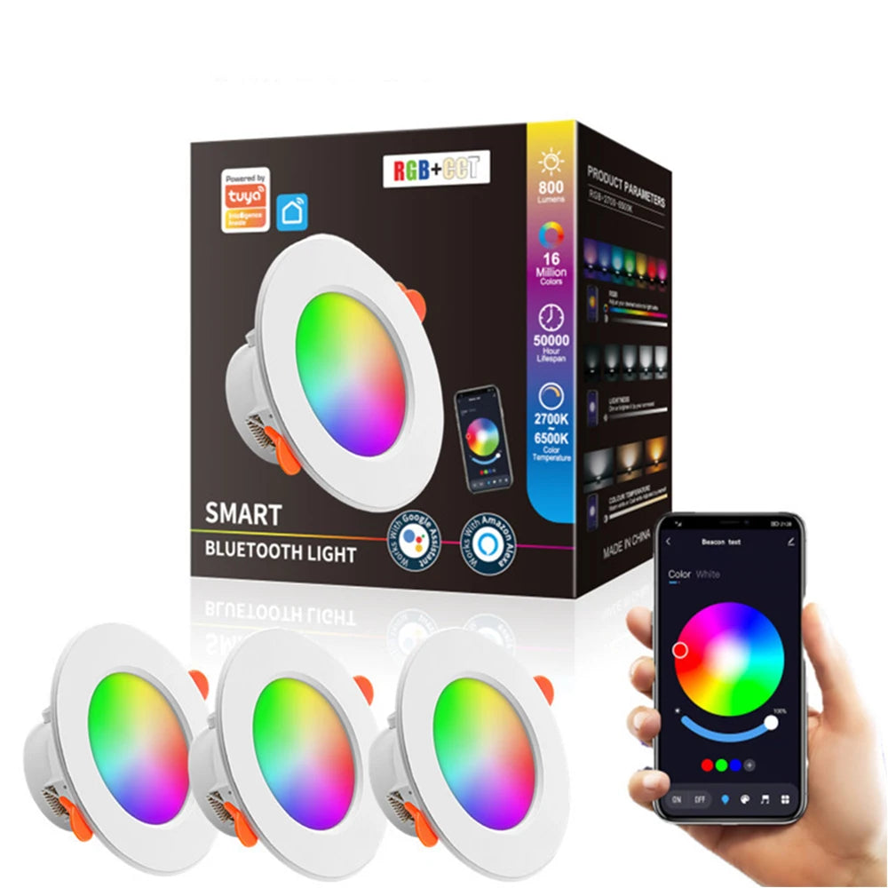 1-10PCS 10W LED Recessed Downlight Smart RGBCW Full Color Changing with Voice APP Remote Control Ceiling Spot Lamp Home Lighting Vue