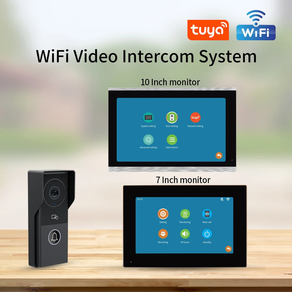 7/10 Inch Video Intercom 1080P Doorbell for Apartment 2-Monitor Kit House Wifi Door Phone Security Home System Swipe Card Unlock Vue