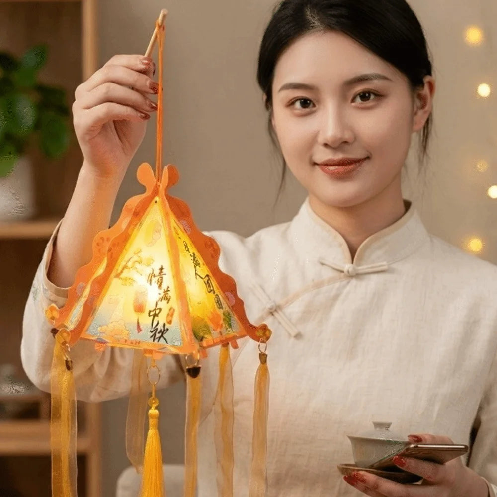 Triangular Triangle Lantern Interlocking Corner Tabs Scalloped Edges Pyramid Shape Lamp High-Transmittance Vue