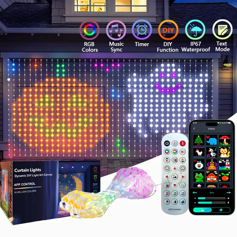 Smart Curtain Lights LED String Lights APP Remote Control Music Sync Dynamic DIY Color for Christmas Bedroom Window Party Decor Vue