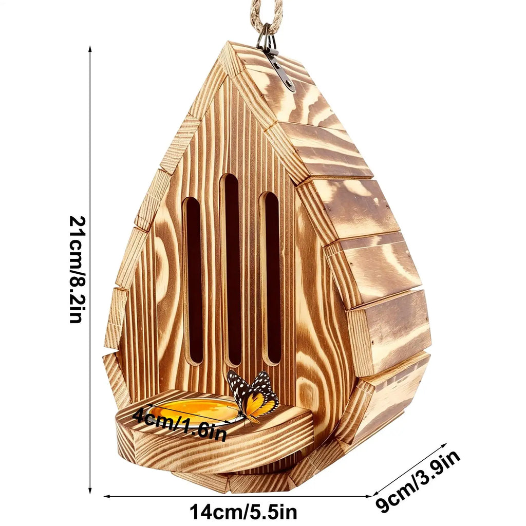 Butterfly Feeder Hangable Wooden Habitat House Decor Durable for Home Backyard Balcony Yard Wedding Enthusiasts Gardeners Vue