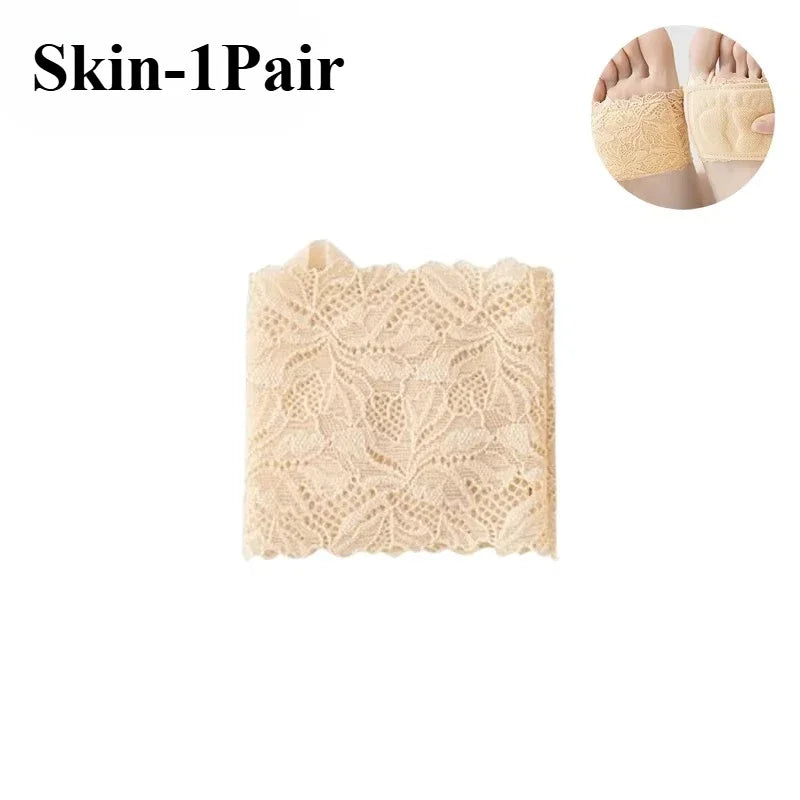 1-10Pairs Women Half Toe Socks Lace Trim No Show Anti Slip for High Heels Pumps Flats Breathable Thin Invisible Summer Vue Skin-1Pair One Size