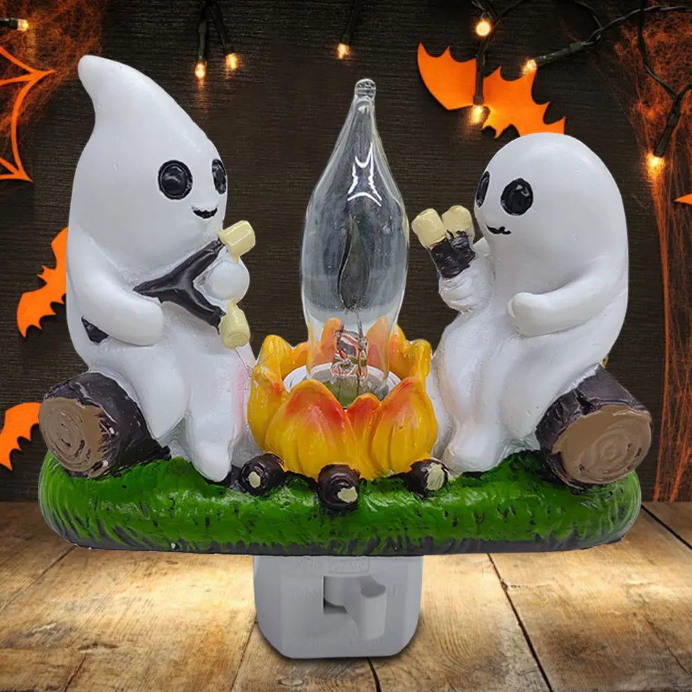 1-6Pcs Ghost Campfire Night Light Fashionable Spooky Fire Faux Lantern Plug in Lamp Halloween Ghost Campfire Halloween Decor Vue
