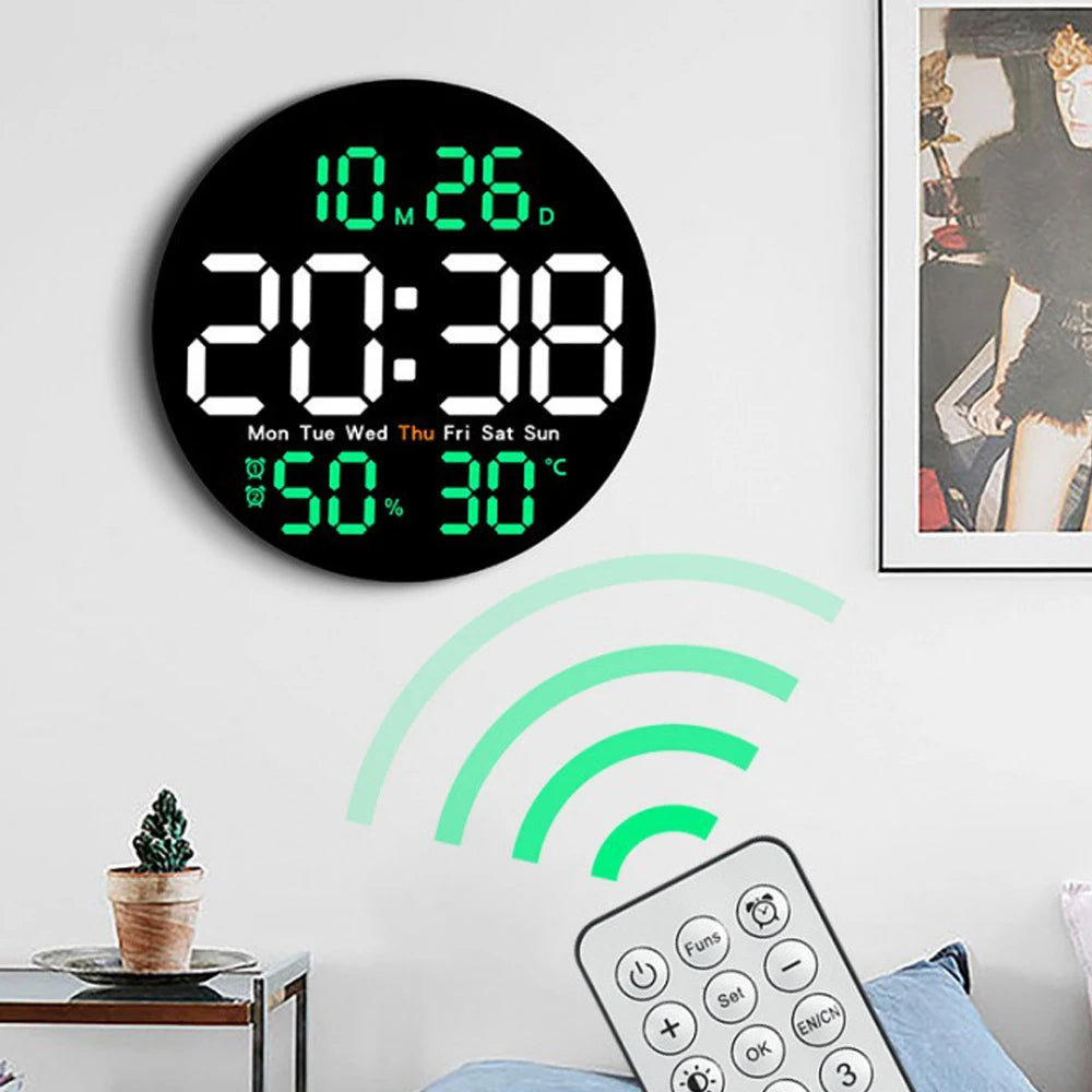 10Inch LED Digital Wall Clock with Remote Control Temperature Humidity Date Week Display Countdown Timing Electronic Alarm Clock Vue