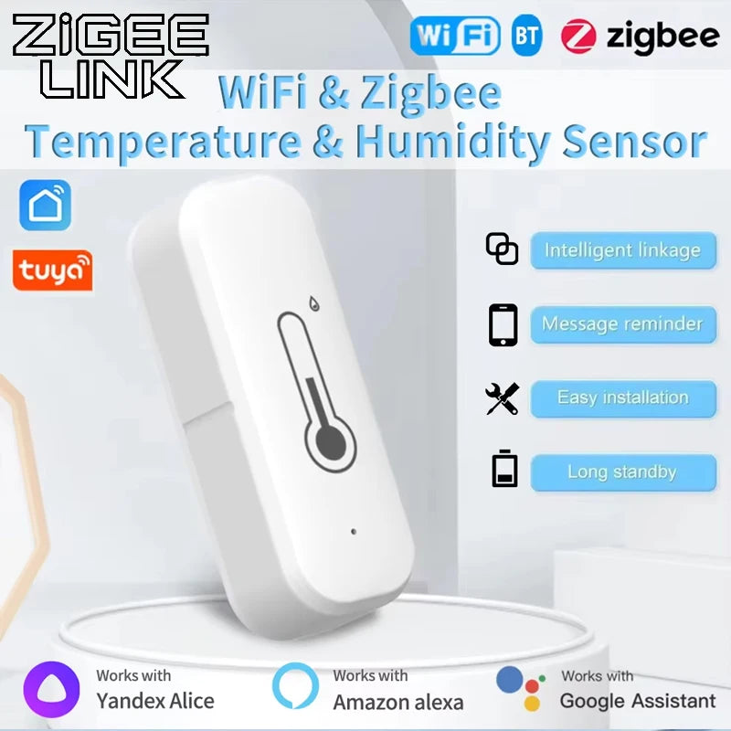 1pcs Tuya WiFi&Zigbee Temperature Humidity Sensor With Remote Monitor&APP Notification Alert,High Precision Indoor Thermometer Vue