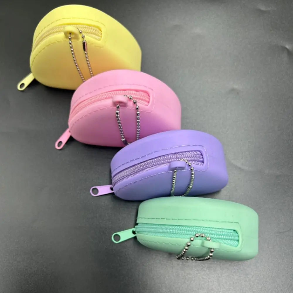 Fashion Candy Color Silicone Coin Holder Triangle Shape Portable Mini Coin Purse Zipper Closure Protective Earphone Bag Girls Vue