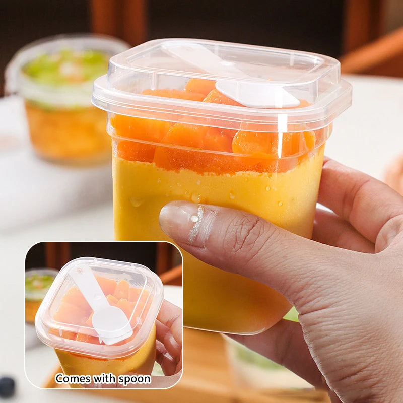 20PCS Plastic 220/280ml Dessert Cups With Lids Spoons Pudding Cup Dessert Cake Cup Appetizer Jelly Yogurt Dessert Baking Cup Vue