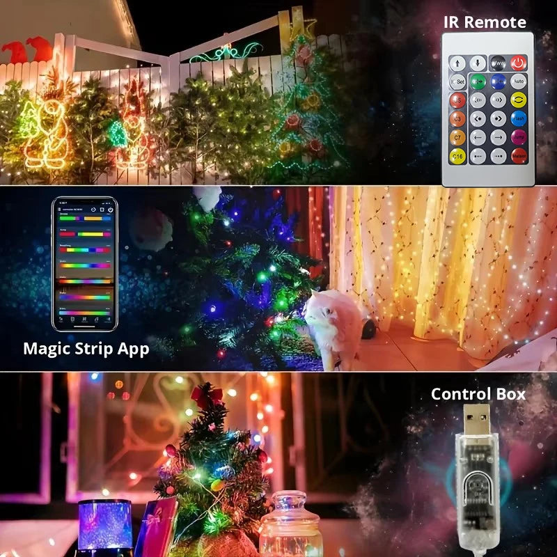WS2812B LED String Light Smart Bluetooth Remote Control RGBIC Fairy Lamp USB Waterproof For Christmas Tree Lights Home Decor Vue