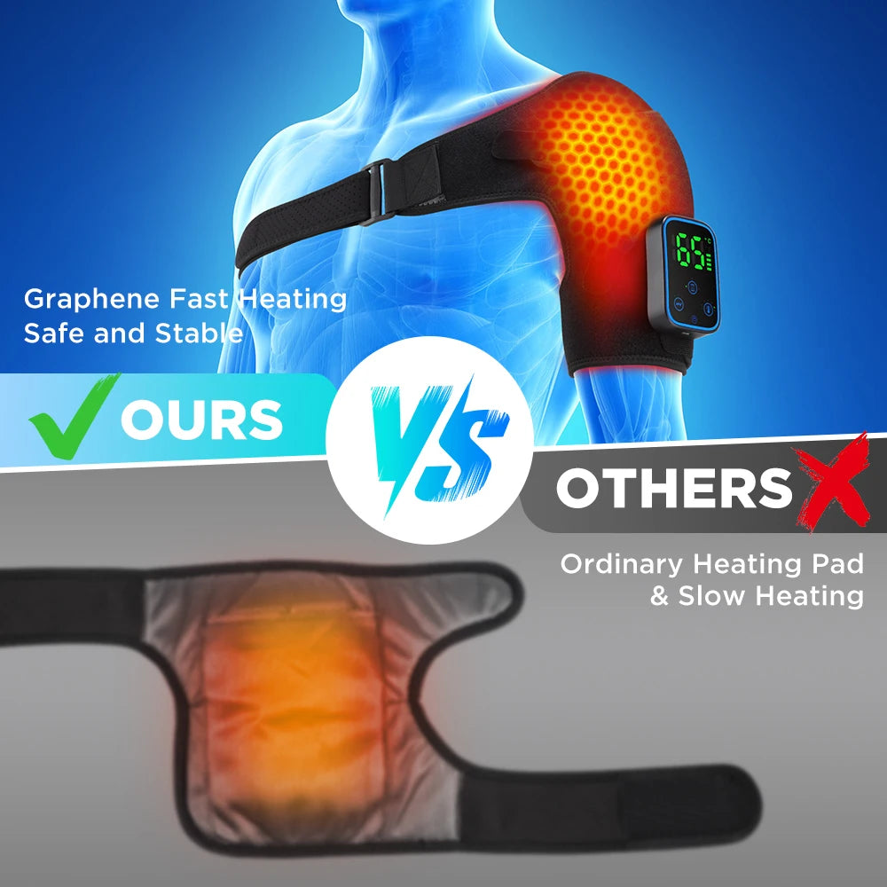 Graphene Electric Heating Shoulder Massager with APP Control 7 Heat Setting 3 Vibration Mode Washable Neoprene Shoulder Wrap Wireless Heating Pad for Neck Shoulder Pain Relief USB Rechargeable 5000mAh Vue