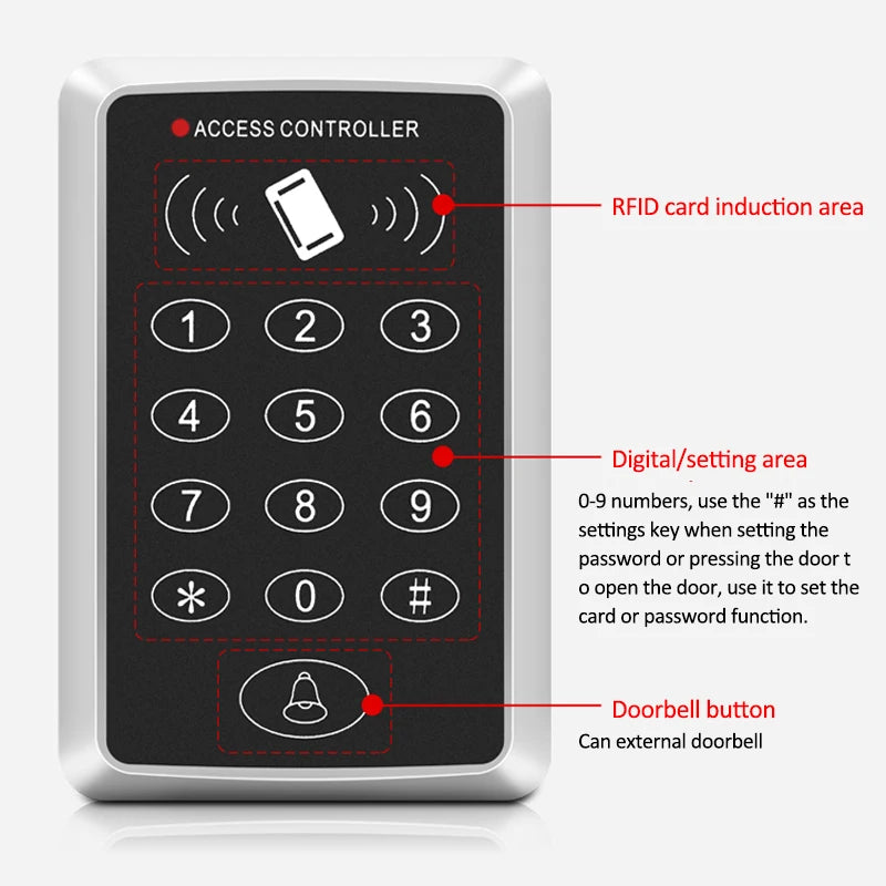 125KHz RFID Access Control Keypad EM Card Reader Door Access Control System Door Lock Opener Keyboard System Vue
