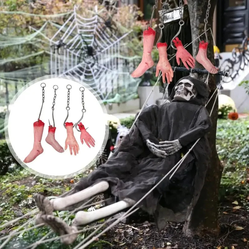 1-3PCS Halloween Terrifying Chain with Hand Hook Foot Hook Head Hook for Haunted House Escape Room Garden Decoration Spooky Vue