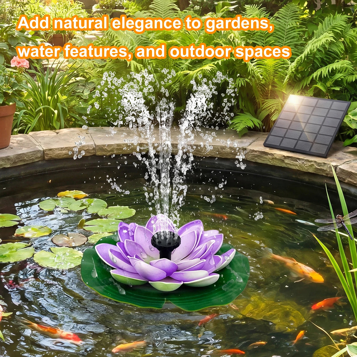 1.5W Lotus Solar Bird Bath Fountains with 6 Nozzles Free Standing Solar Fountain Floating for Garden Pond Pool and Outdoor Vue