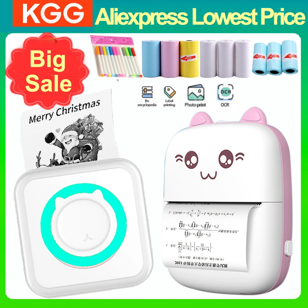 Portable Thermal Printer MINI Wirelessly BT 203dpi Photo Label Memo Wrong Question Printing With USB Cable Imprimante Portable Vue