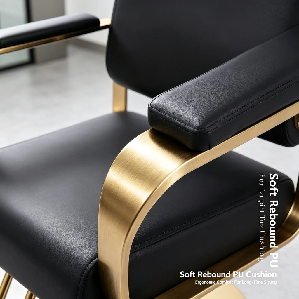 360° Rotating Barber Salon Chair | Hydraulic | 440 lbs Gold Barber Salon Chair Vue