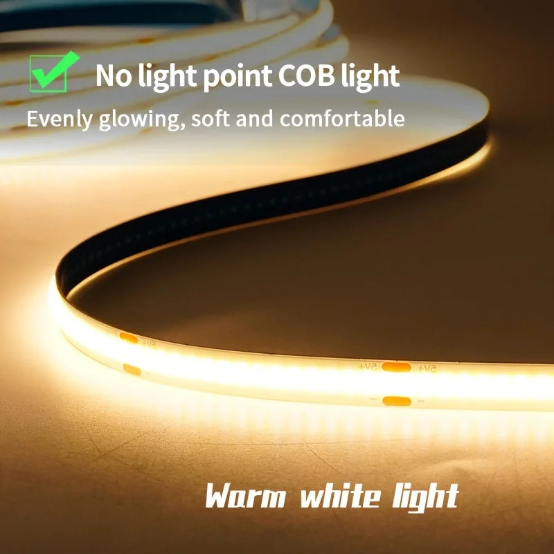 COB LED Strip Lights 5V High Density Linear Lighting Press Switch LED Tape Ribbon Flexible RA90 For Living Room Cabinet Decor Vue