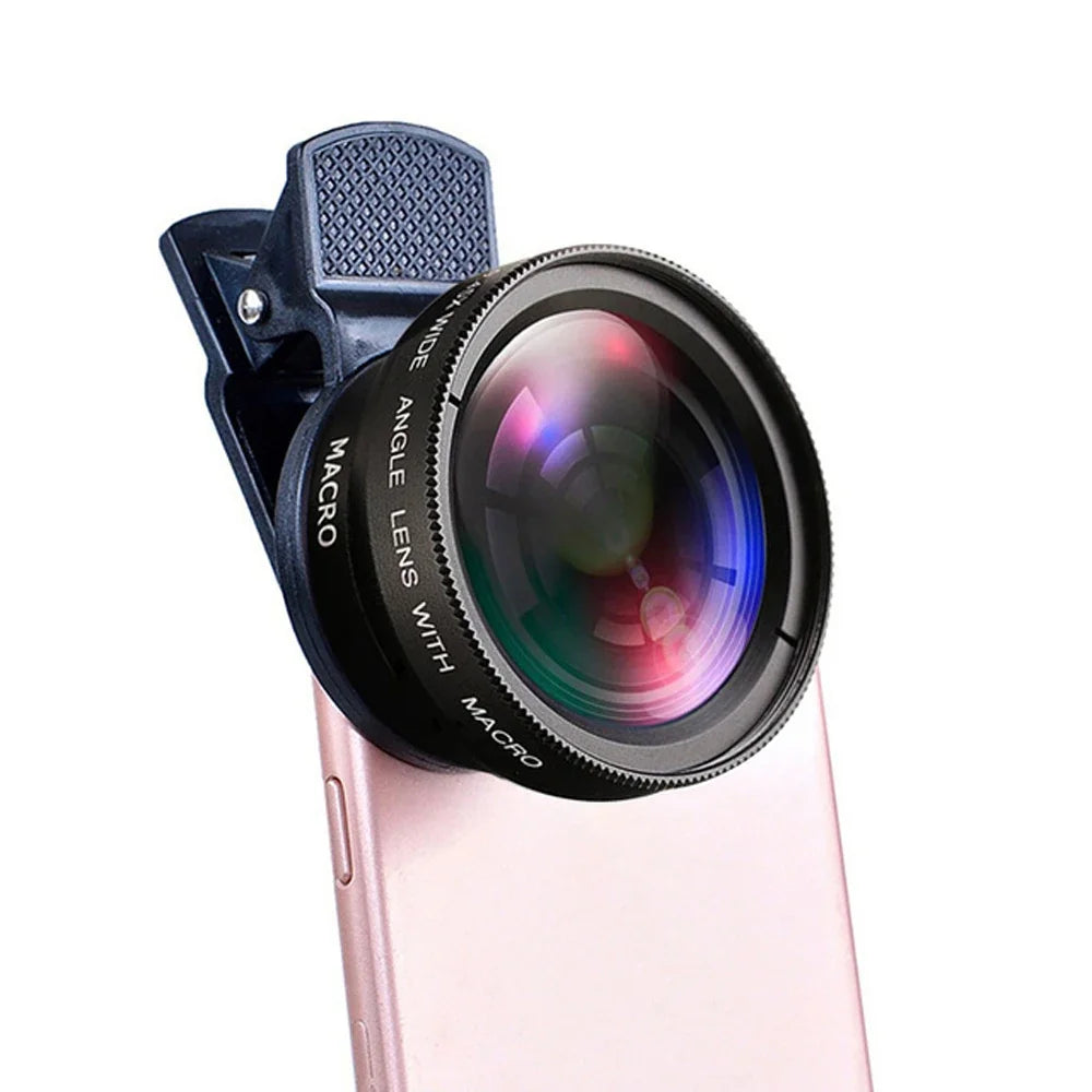 Universal 2 IN 1 Lens Clip 37mm Mobile Phone Lens Professional 0.45x 49uv Super Wide-Angle + Macro HD Lens for iPhone Xiaomi 12 Vue 1