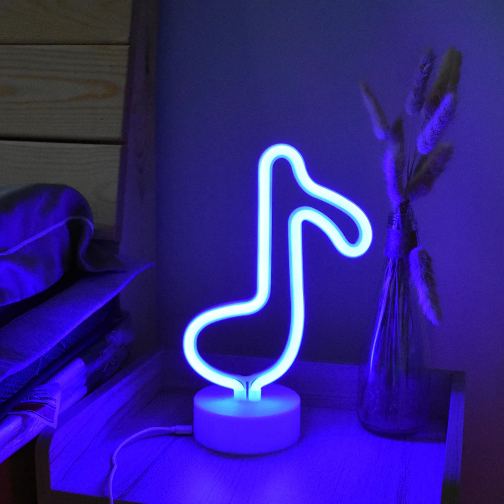 Creative LED Music Shape Neon Night Light Battery USB Table Night Lamp Christmas Gift For Kids Rooms Bedroom Party Decoration Vue