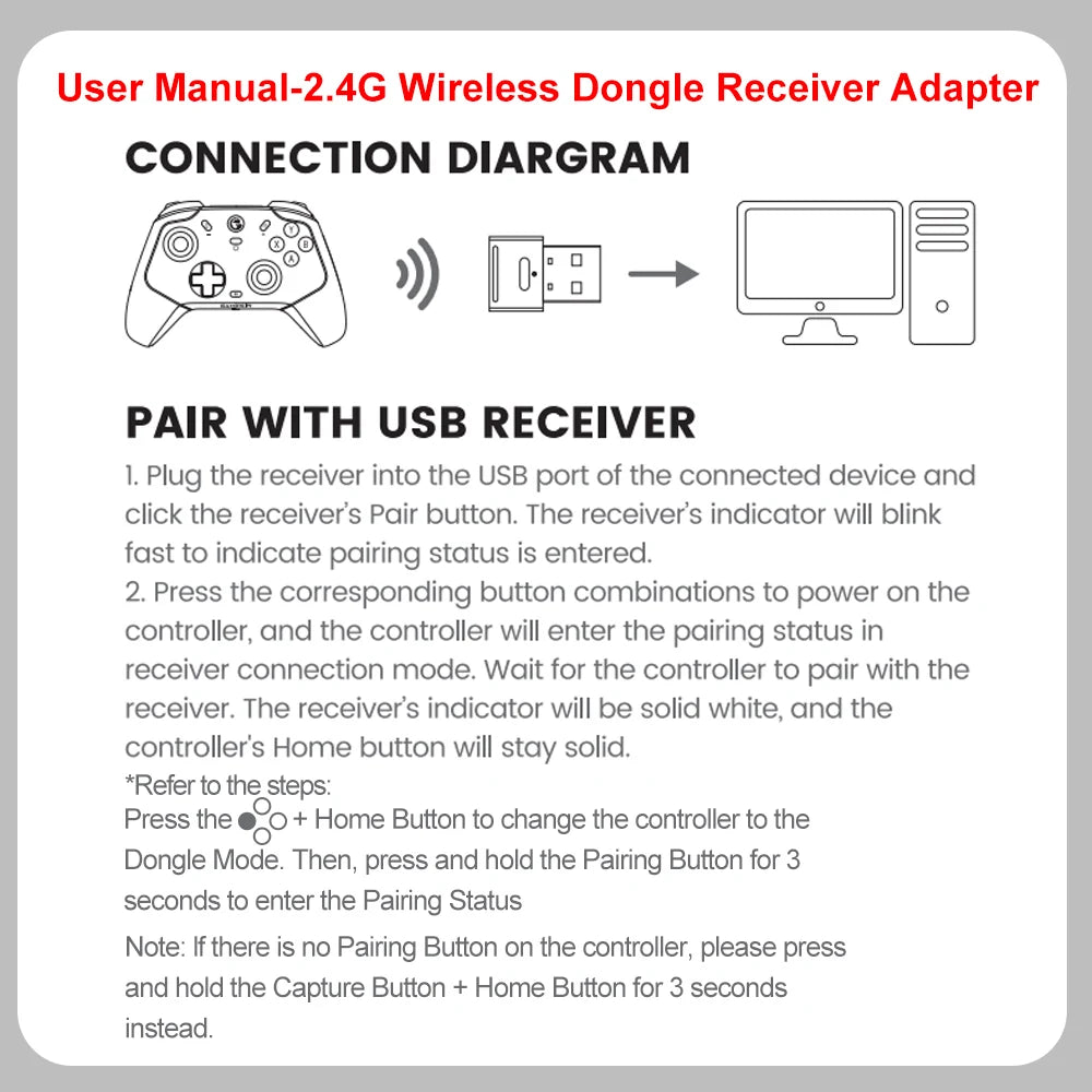 GameSir G8 Plus X5s Bluetooth Cyclone Pro Controller 2.4g Wireless Dongle Receiver Gamepad Adpter for Connecting to PC Computer Vue