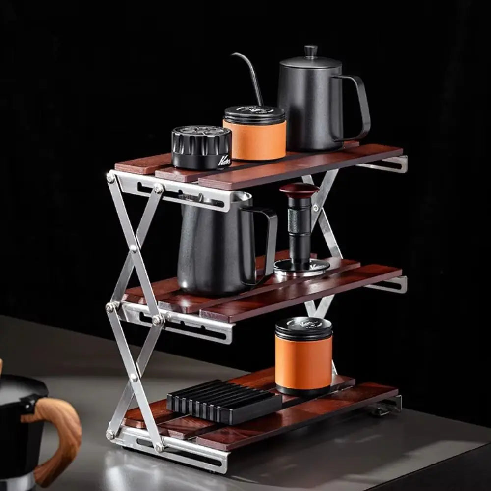 Foldable Design Tabletop Shelf Solid Wood Multi-Tier Cup Storage Rack Retractable Design Layered Storage Mug Display Shelf Vue