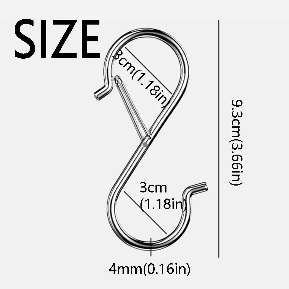 10Pcs S-Shape Balcony Clothes Hanger Windproof Stainless Steel Kitchen Pot Rack Hooks Polished Safety Buckle Vue