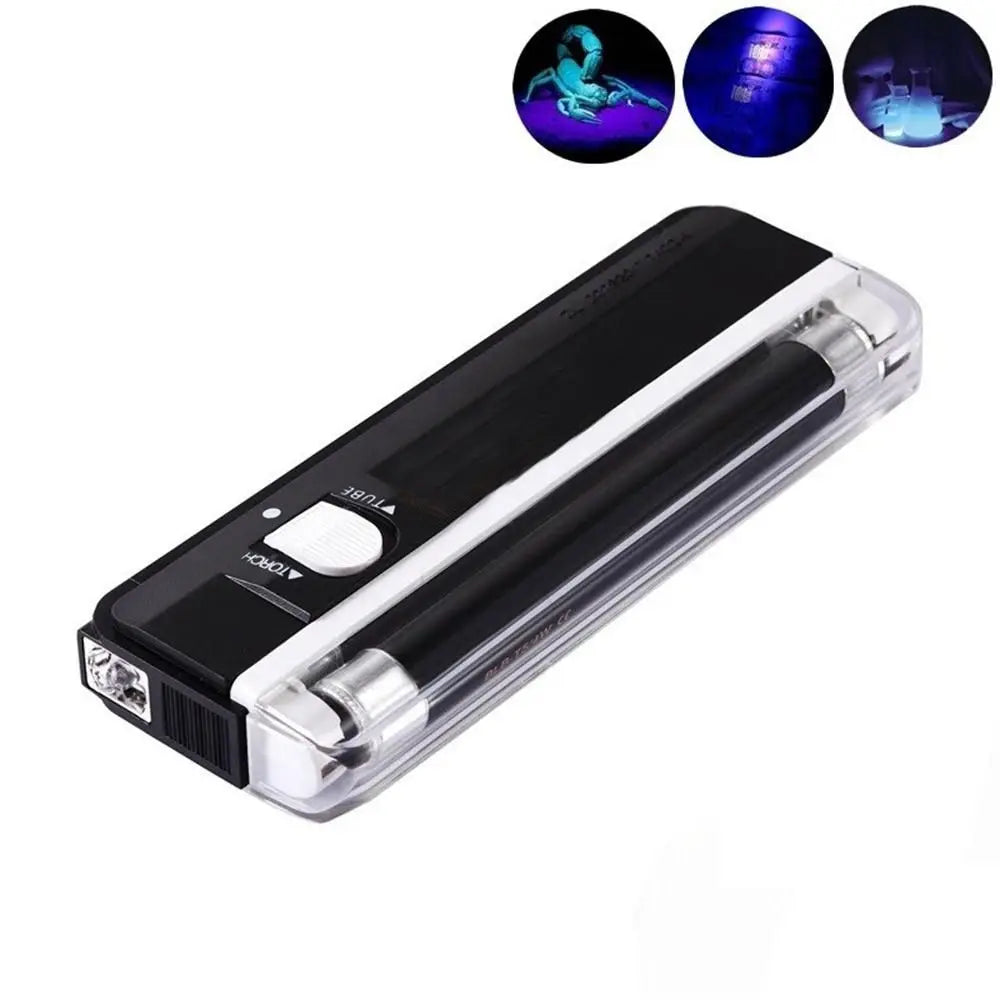 Violet LED Tube Bulb Handheld Light Battery Blacklight 6V Ultraviolet Lamp Money Detector Portable UV Vue