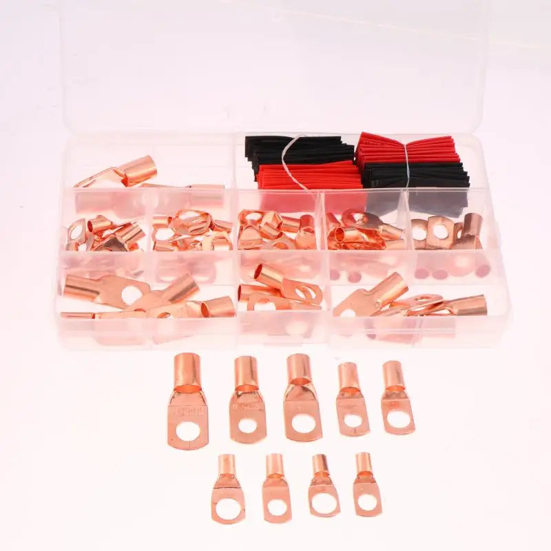 60/100/130PCS AWG 4 6 8 10 12 Ring Lug Kit With Shrink Tubing 50 Battery Cable Lugs With Shrink Copper Terminal Connectors Vue