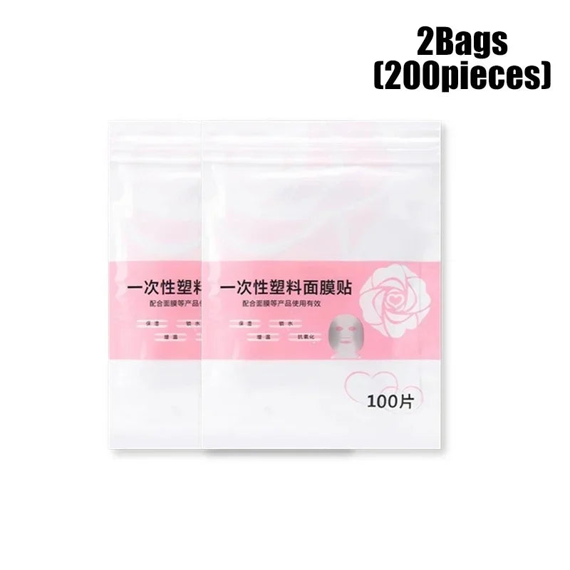 100-500pcs Disposable Plastic Film Full Face Cleaner Mask Neck Stickers Paper Transparent Masks Tools Facial Beauty Makeup Wrap Vue A305-200pcs Face
