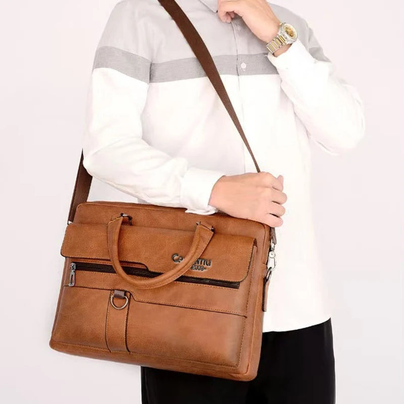 Adjustable Detachable Strap Vintage Leather Laptop Briefcase Multi