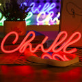 Colorful Neon Signs Light Chill Letters Modeling LED Lights for Wall Indoor USB or 3-AA Battery Powered Home Room Decor 021 Vue red China Mainland