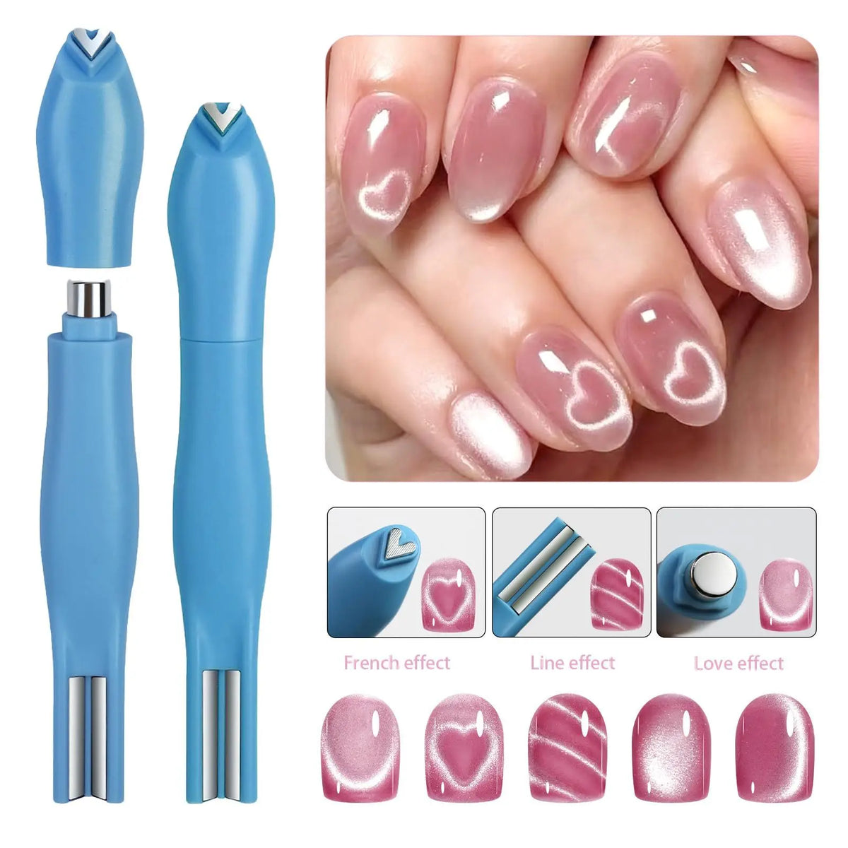 Snake Heart Magnet, Y-Shaped Dual Head Cat Eye Gel Nail Polish Magnet, Heart Shape Cat Eye Magnetic Vue blue