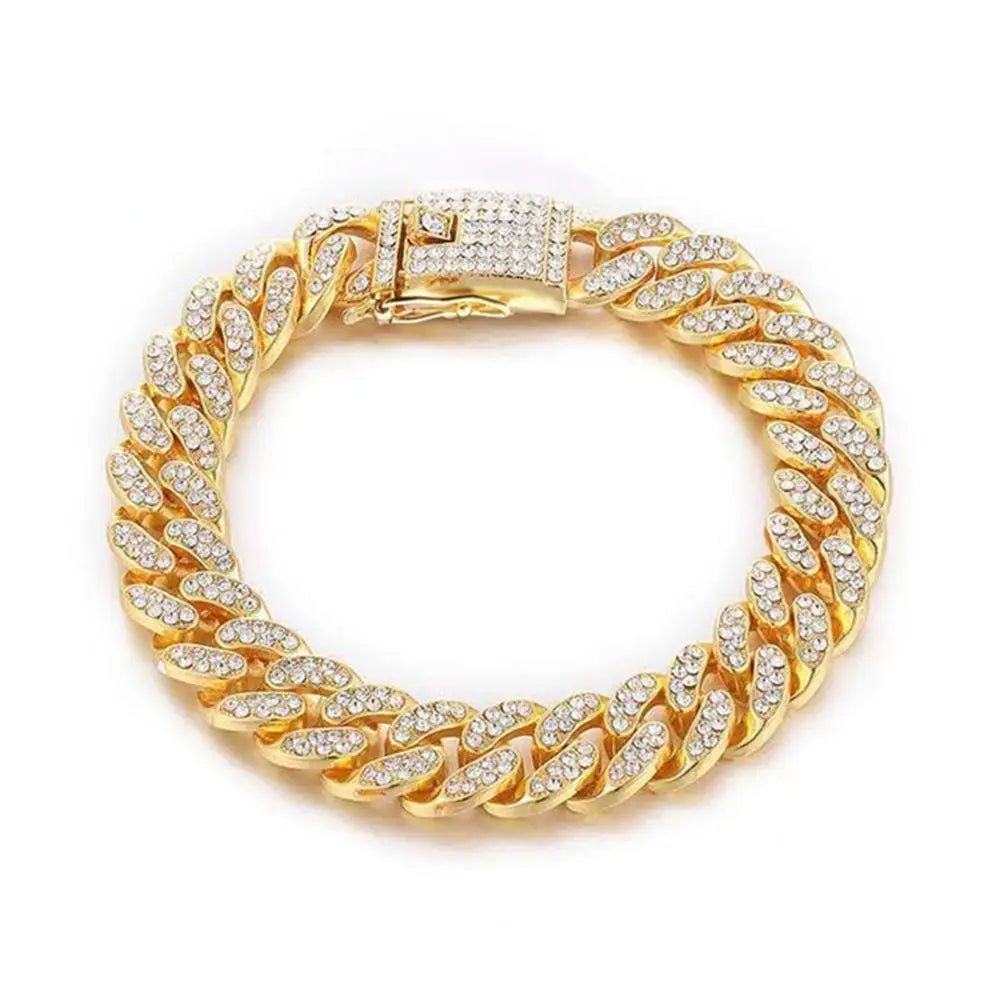 Rhinestone Luxury Metal Fighting Necklace Pet Supplies Photo Props Necklace Collar Dog Jewelry Pet Chain Vue gold-23cm