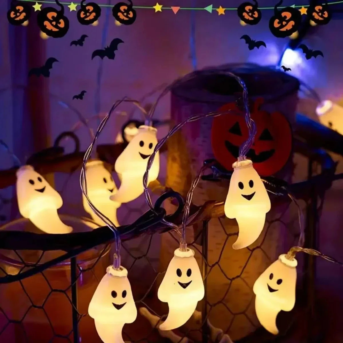 Spooky Cute Ghost Shape Halloween Battery LED String Lights Warm White Glow Hanging Lamp For Home Holiday Party Decor Lighting Vue