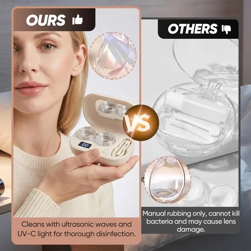 Portable Rechargeable Ultrasonic Contact Lens Cleaner Case Compact Deep Cleaning Device Machine for Travel Office Vue