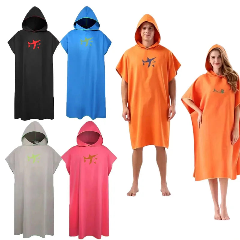 Microfiber Hooded Swim Poncho Changing Robe Towel Quick Dry Absorbent Lightweight for Men Women Beach Vacation Pool Vue