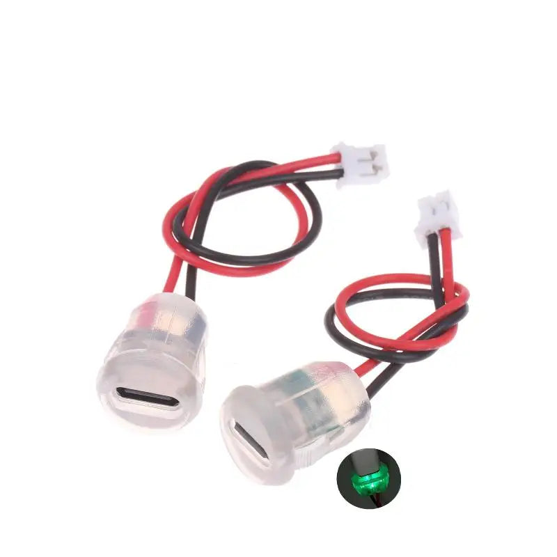 1Pcs Type C Female Socket Jack Connectors Waterproof 2 Wire Pigtail Cable With LED Lights 3A 5V Fast Charger Power Port Vue