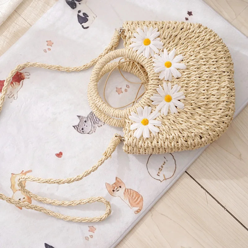 Fashion Hand-woven Straw Beach Bags Women Handmade Moon Basket