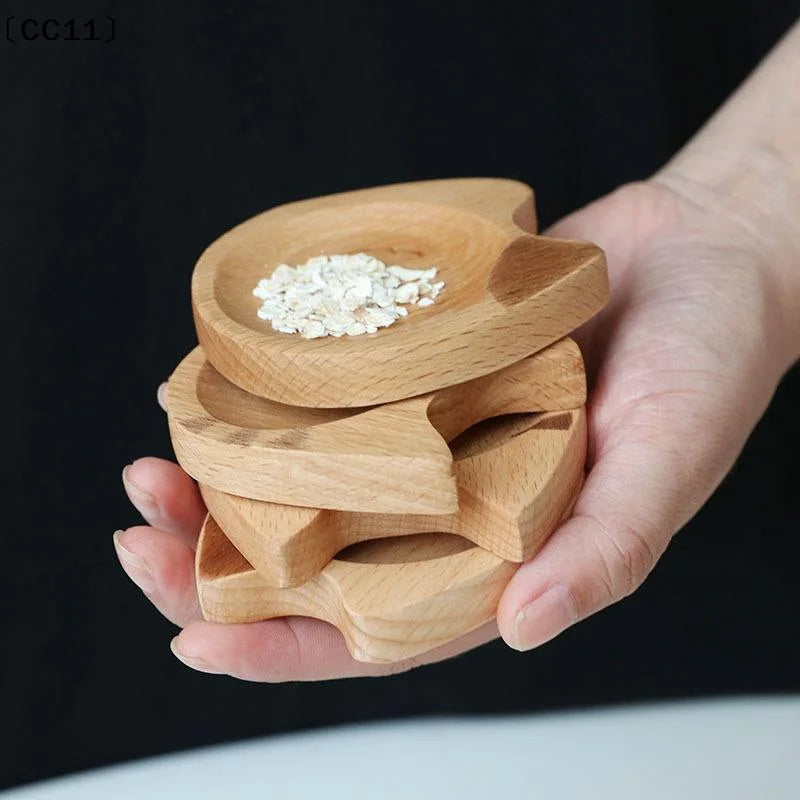 Mini Cat Shape Dish Japanese Cartoon Sauce Creative Wooden Flavoring