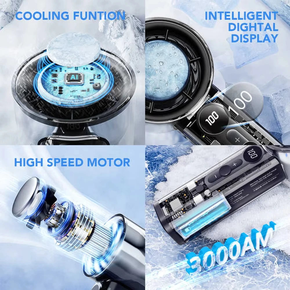 Semiconductor Refrigeration High-speed Handheld Electric Fan 3000mAh USB Portable Rechargeable Outdoor Small Fan Vue