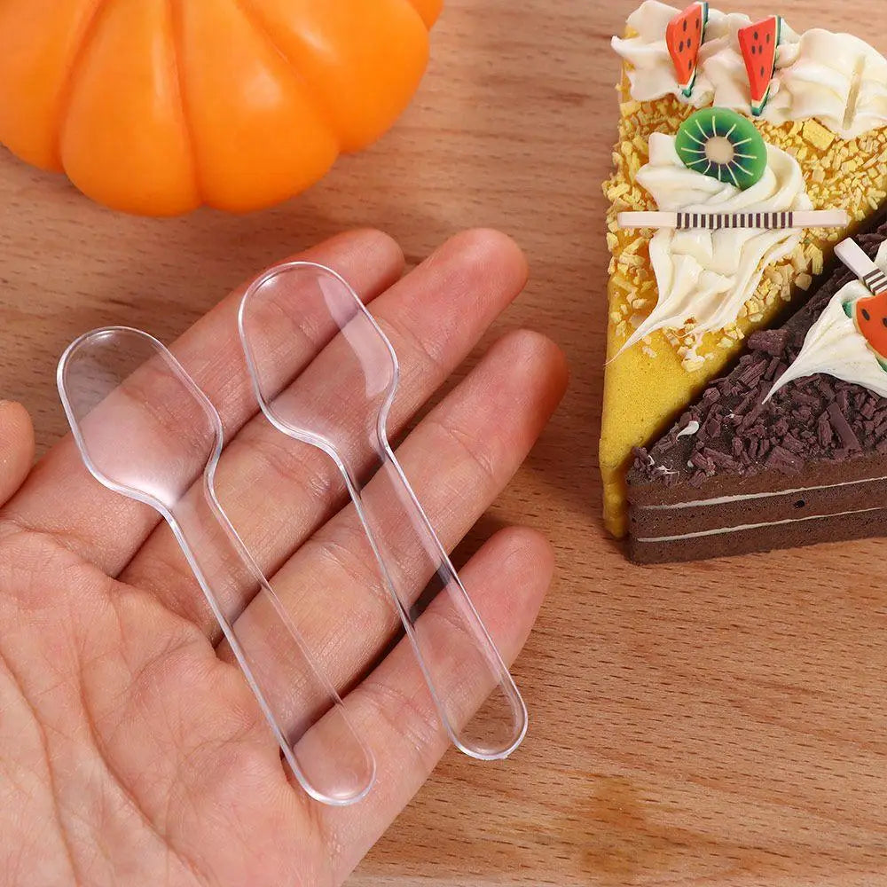 100pcs Plastic Disposable Clear Plastic Spoons Transparent Thicken Disposable Flatware Spoons 7.5*2cm Commercial Restaurant Vue