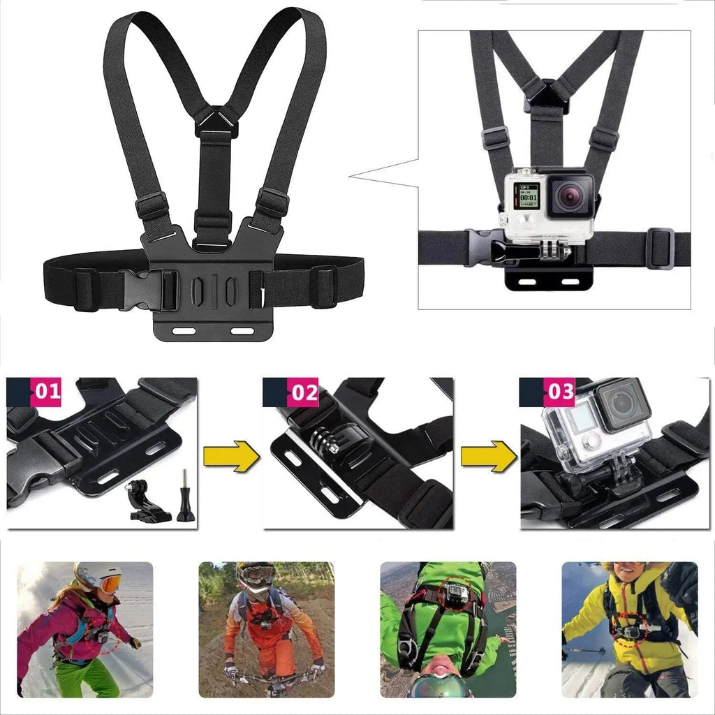 Chest Strap Mount Belt for Gopro Hero 12 11 10 9 8 7 5 4 Xiaomi Yi 4K Action Camera Chest Mount Harness for Go Pro Sport Cam Fix Vue