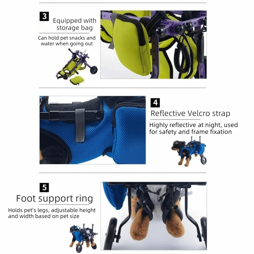 Adjustable Dog Wheelchair Hind Leg Support Breathable Cat Recovery Aid Car with Wheels Pet Hind Legs Bracket Disabled Pet Vue