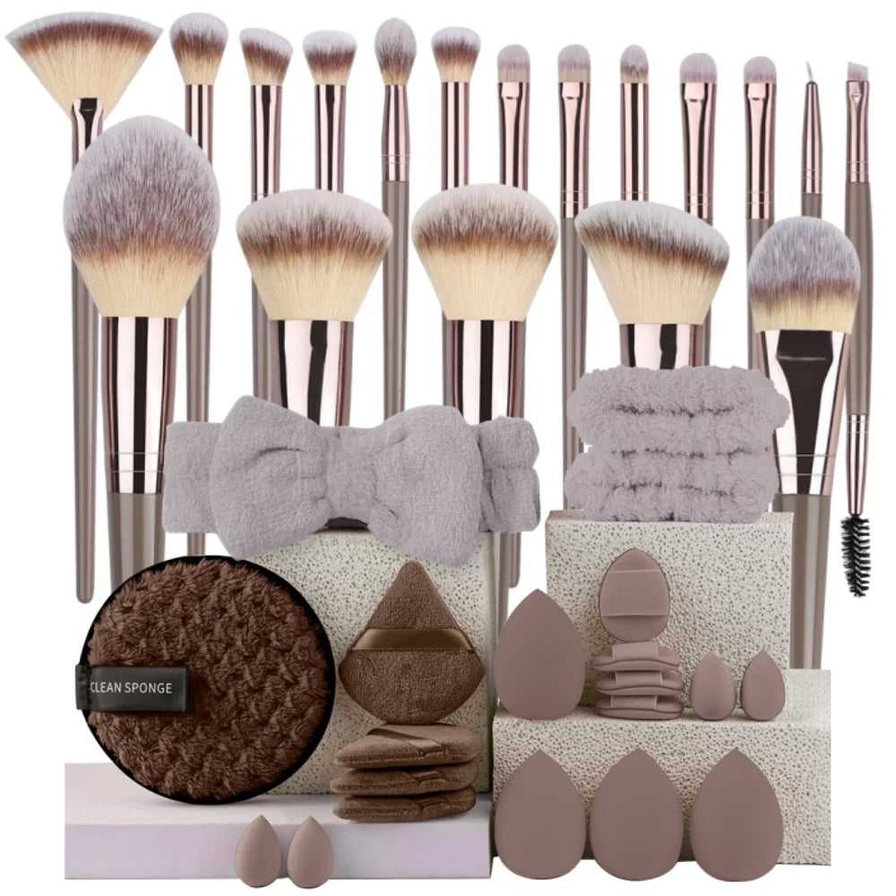 10-20PCS Premium Makeup Brushes Set with Hairband Wrist Rest Silicone Sponge Ball Powder Puff And Cleaning Tool Included Vue 18BR-20BR
